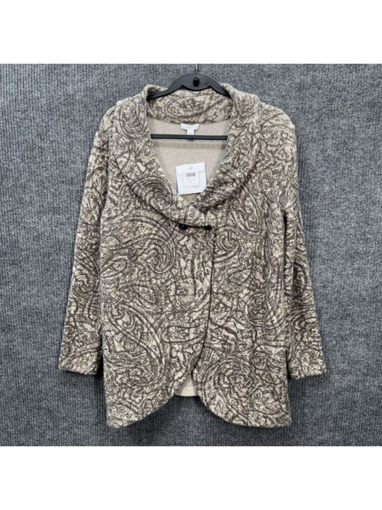 J. Jill Sweaters - Pure Jill Knit Cardigan Womens XL Tan Paisley Curved Front Shawl Collar J Jill